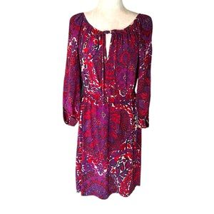 Trina Turk Silk Tie Neck Floral Bow Detail Blouson Slip Dress - Kerry Purple - 8